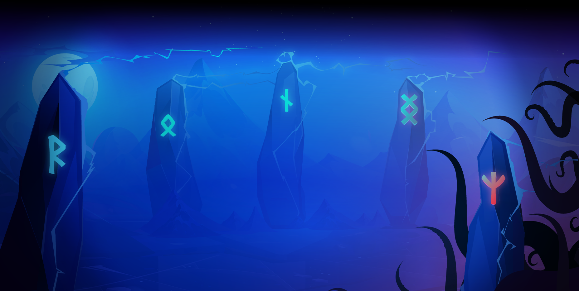 Mystical icy landscape with guardian monoliths
